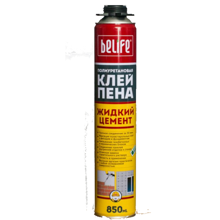 Професійна монтажна клей-піна BeLife рідкий цемент 850 мл.